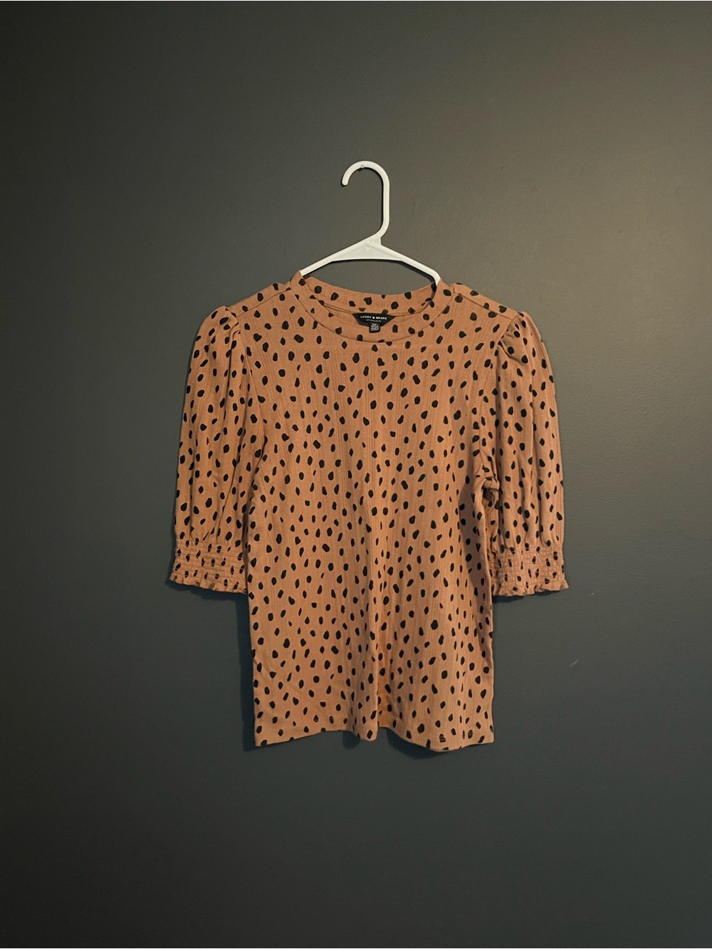 Cheetah Print Puff Sleeve Top - Beige Brown with Black Spots
